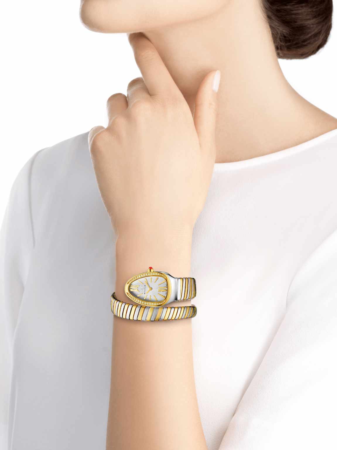 BVLGR Serpenti Tubogas – Silver with White Dial, Diamond-Set